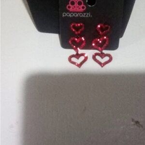 Paparazzi Glittering Red Heart Dangle Earrings